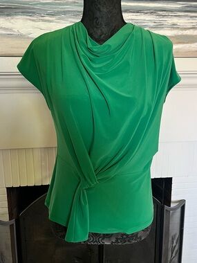 Clara Sun Woo Emerald Green Draped Knot-Front Blouse